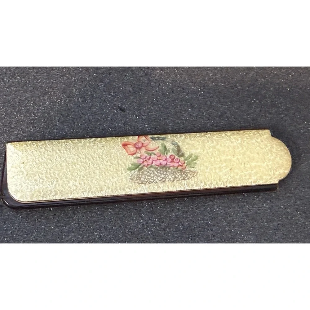 Vintage Brass Folding Purse Comb Travel Enamel Fold Textured Mid Century Modern